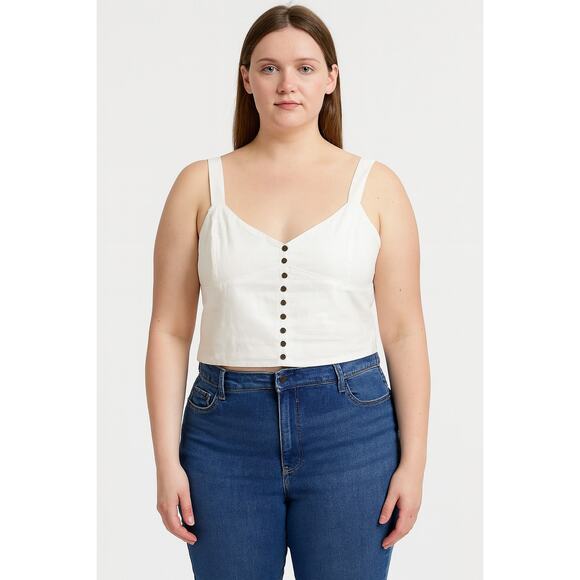 Love Notes White Sleeveless Sweetheart Neckline Button-Front Crop Size Large - Picture 1 of 7